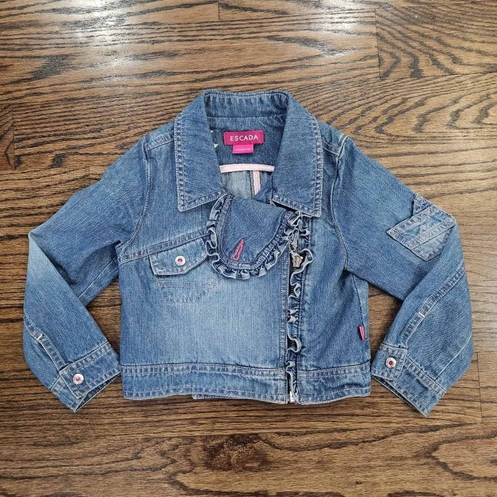 Escada Girls Denim Jacket with Ruffle Trim Size 4 Ans
